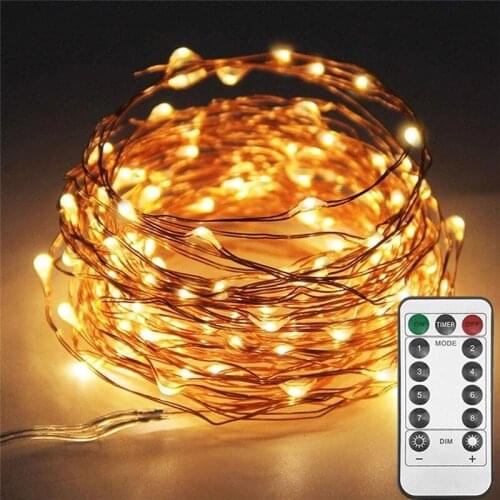 100LED Copper Wire String Lights Fairy 8 Modes LED USB Powered with Remote Control for Wedding Party Home Christmas Decoration
