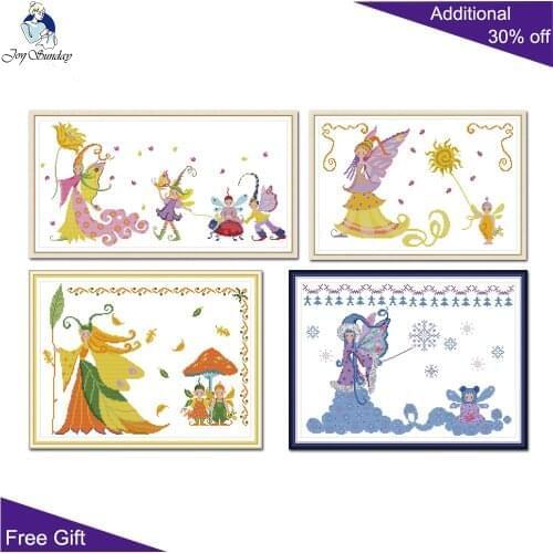 Joy Sunday Spring Summer Autumn Winter Elves Home Decor KB046KB047KB048KB049 14CT 11CT Counted and Stamped Elves Cross Stitch
