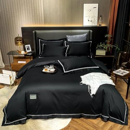 Black Hotel Quality Silky Soft Egyptian Cotton Bedding Set Twin Queen King Size 4Pcs 1Duvet Cover 1Bed Sheet 2Pillow Shams #/L