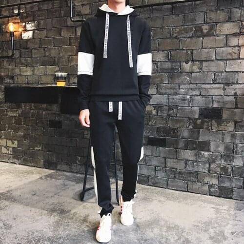 Mens autumn mens tracksuit 2 piece set hoodies sweatpants sweatsuit gym hip hop streetwear sweatshirts ropa para hombre casual