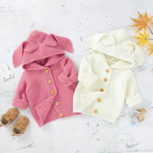 Newborn Infant Baby Clothes with hat ear Girl Boy Winter Jacket Warm Kawaii Coat Knit Outwear Hooded Sweater Fashion Jacket