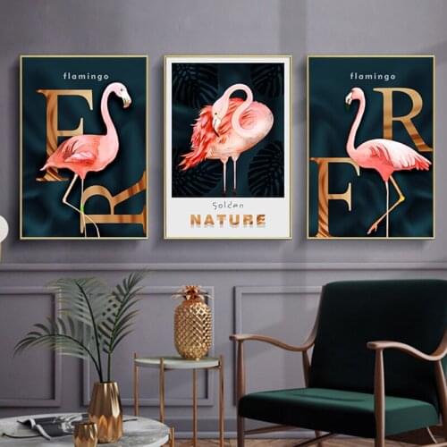 Abstract Pink Flamingo wall art Canvas Painting Rose Gold Nordic Poster Animal print Wall pictures for living room Decor Home