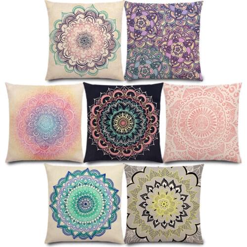 New Beautiful Sun Flower Colorful Mandala Floral Radiate Gorgeous Medallion Woven Dream Pink Cushion Cover Sofa Pillow Case