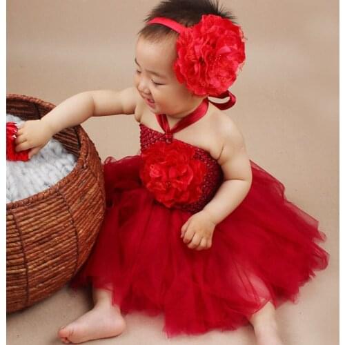 Princess Peony Flower Tutu Dress with Headband Little Girls Fancy Halloween Tutu Dress Costume Baby Photo Props TS043