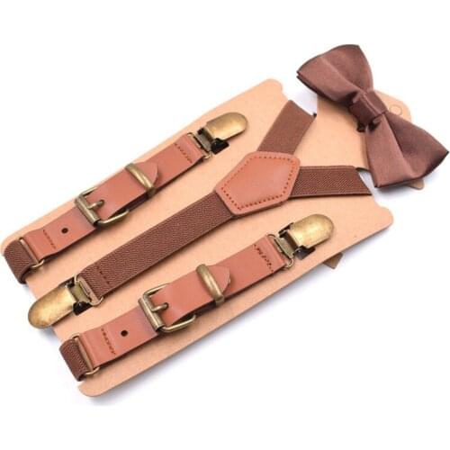Kids Tuxedo Suspenders and Bow Tie Set Y Back 3 Clips Adjustable Elastic Trouser Braces Children Boys Girls Wedding Party Event
