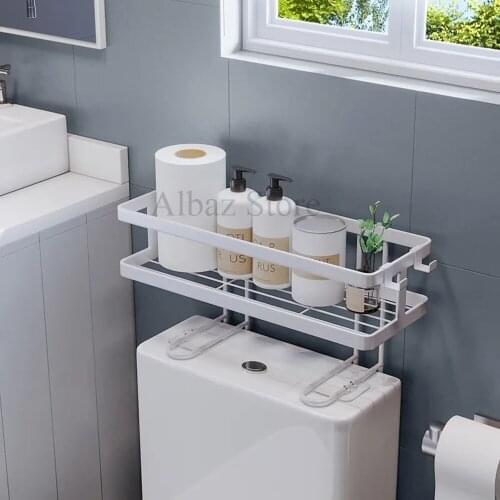 Bathroom Above The Toilet Rack The Toilet Bathroom Wall Hanging Multi-function Punch-free Vanity Toilet Storage Shelf