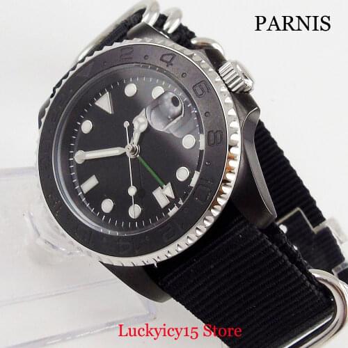 Simple Fashion GMT Function Automatic Mens Watch Date Window Nylon Strap Sapphire Glass