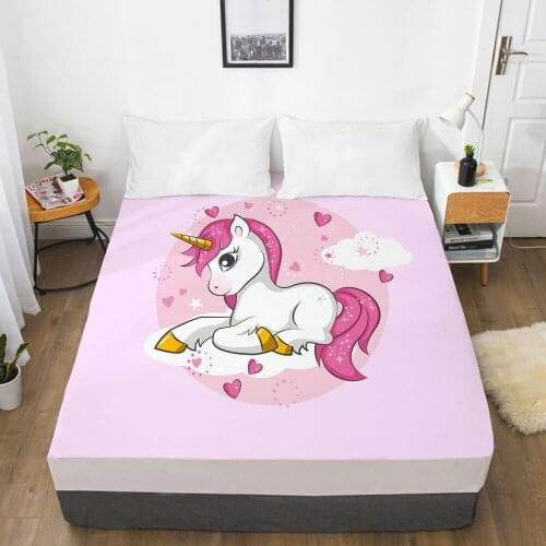 Unicorn Cartoon Fitted Sheets Mattress Cover With Elastic Band 3D Bed Sheet LinensFor Baby Kids Child Girls Boys 200x200 90x200