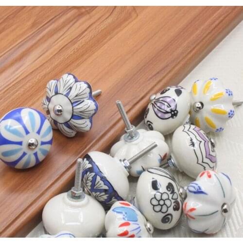 European room Drawer Knob Handle Colorful Pumpkin style Dresser Pull Ceramic Kitchen Cabinet Handle Knob Furniture Hardware