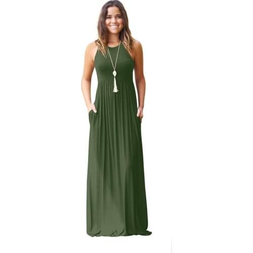 Plus size 2xl summer women maxi dress Casual sleeveless plain tunic long dresses with pocket Purple green black burgundy dress