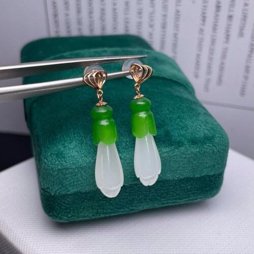 SHILOVEM 18k yellow gold real Natural white Jasper drop earring classic fine Jewelry women wedding gift 8*25mm myme08256678hby