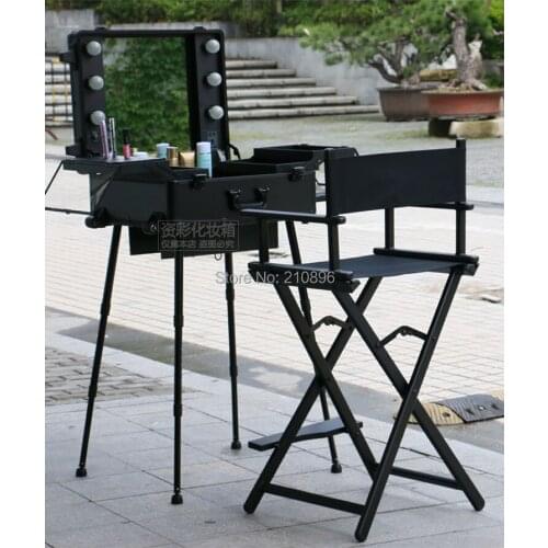2 pieces Makeup Case with lights and Aluminum makeup chair foldable artist hairdressing chair