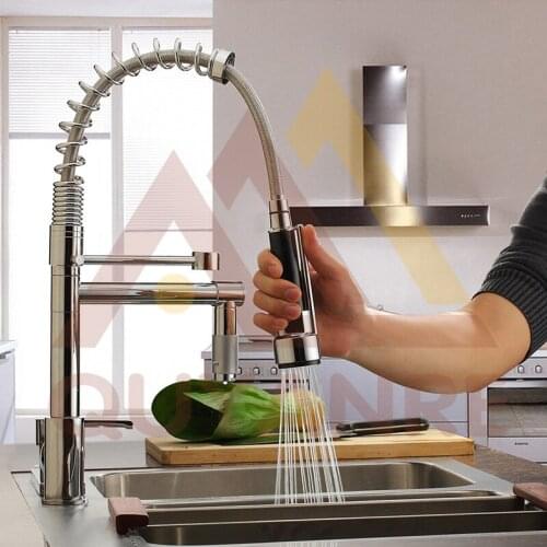 Chrome Black Kitchen Spring Faucet Pull Down Spray Dual Outlet Spout 360 Rotation Single Handle Mixer Tap Bathroom Shower Mixer