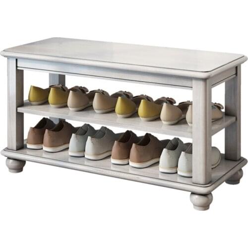 American-style Shoe-changing Stool Solid Wood Simple Household Door Double-layer Shoe Stool Shoe Rack Long Stool Shoe Stool