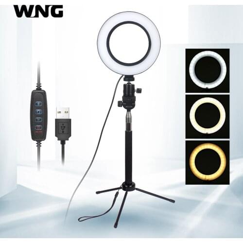 16cm Mini Dimmable LED Ring Light Video Light with selfie stick Tabletop Tripod for Youtube Photo Shooting Live TikTok