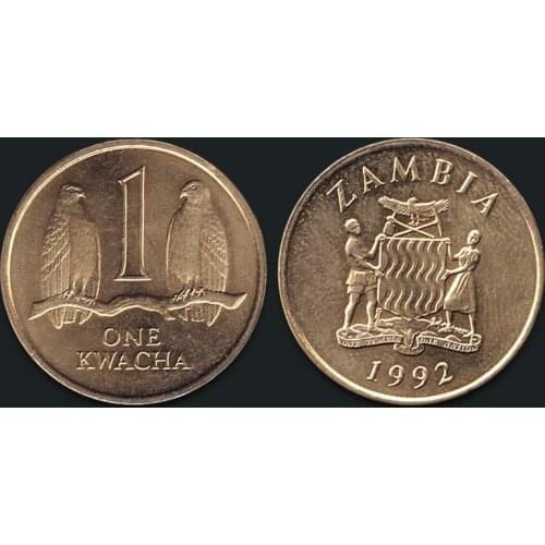 Zambia 1 Kwacha Two Falcons 1992 Genuine Original Coins 100% Real Issuing Collection Coins Unc Africa