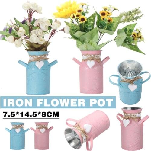 Green/Silver/Blue/Pink Iron Flower Pot Metal Vintage Shabby Chic Container Flower Vase Tin Pitcher Jug For Wedding Home Decor