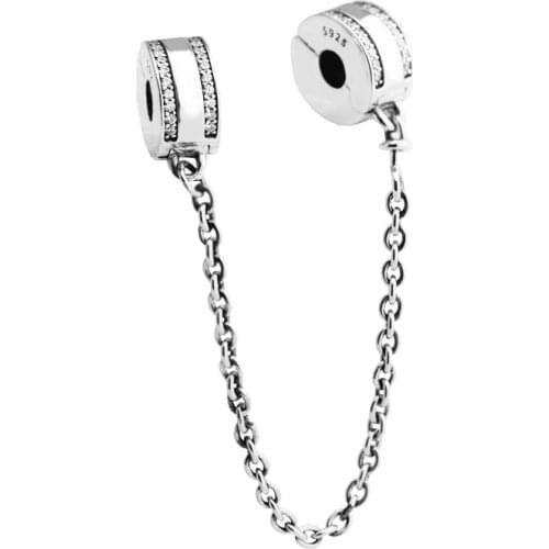 Insignia Safety Chain Clear CZ Charm Jewelry Making Sterling Silver Jewelry Charms For Woman Fits Beaded DIY BraceletS