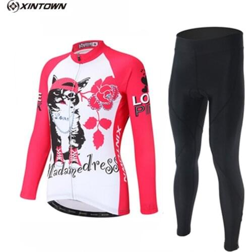 XINTOWN Womens Maillot Ropa Ciclismo Long Sleeve Cycling Clothing Sets Reflective MTB Bike Cycling Jersey & Tights Pants Sets