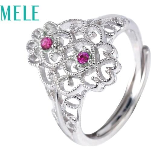 MELE natural ruby 925 syerling silver rings for women,1.8mm round cut 0.04ct 2piece gemstone fashion and classical fine jewelry