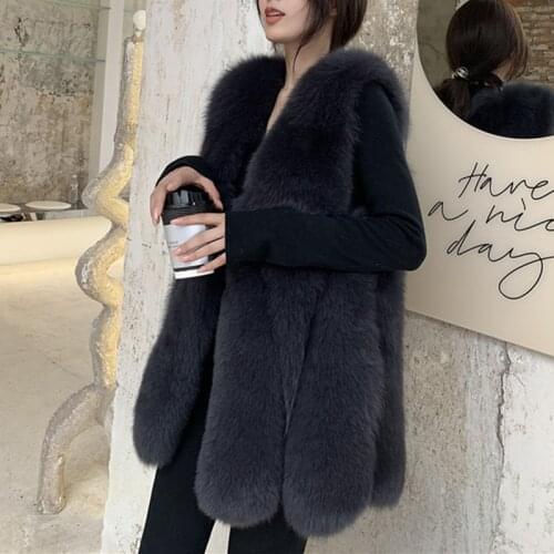 Real Fur Vest Women Winter Thick Warm Fashion Long Natural Fox Fur Vests Sleeveless Jacket Coats Female Ladies Waistcoat Veste