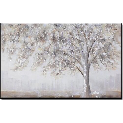 Winter scenery big white tree Handmade abstract oil painting on canvas home decoration wall art picture for living room no frame