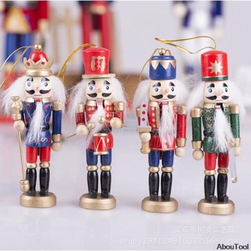 4PCS 12CM Nutcracker Soldier Doll Hand Painted Wooden Doll Christmas Pendants New Year Decor Ornaments Soldiers Miniatures