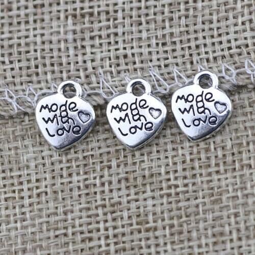 50 PCS/Lot 9mm*12mm jewelry handmade charm antique silver plated alphabet made with love heart charms