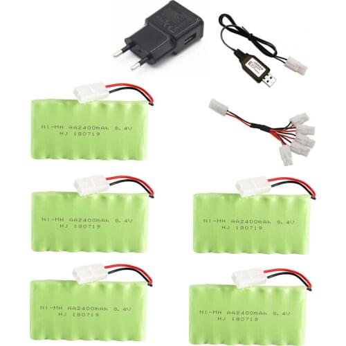 8.4v 2400mah NI-MH Battery + 8.4v usb Charger set For Rc toy Car Boat Tank Train Gun part NiMH AA 8.4v Rechargeable Battery Pack