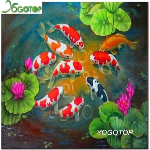 Diamond embroidery New World carps in a pond with lotuses square round Mosaic embroidery diamond painting DIY handwork YY2942