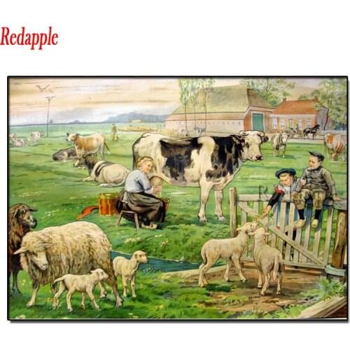Diamond Painting 5d Diamond Embroidery European farms,herders, cows landscape Full Diamond Mosaic Cross Stitch Rhinestone Decor
