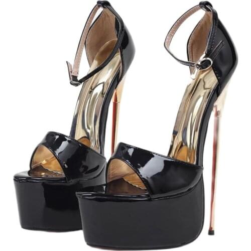 Women Sexy Sandals 22CM Super High Heel Platform Open Toe Gold Metal Heels Ladies Fetish Party Club Show Shoes