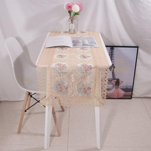 American Style Design Coffee Color Volie Colorful Flowers Embroidered Modern Table Runner For Wedding Party Banquet Decoration