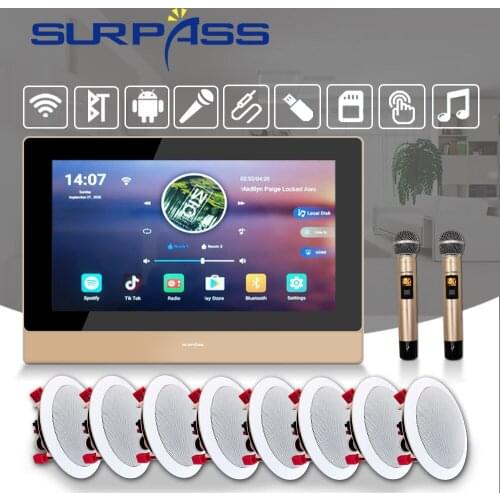 Touch Screen In Wall Amplifier Bluetooth WiFi Android 8.1 Ceiling Speaker Wireless Microphone Stereo Home Theater Karaoke Audio