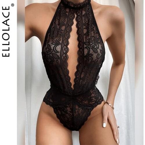 Ellolace Bodysuit for Women Deep-V Body Jumpsuit Women Backless Bodysuit Women Lace Sexy See Through Overalls for Women Romper