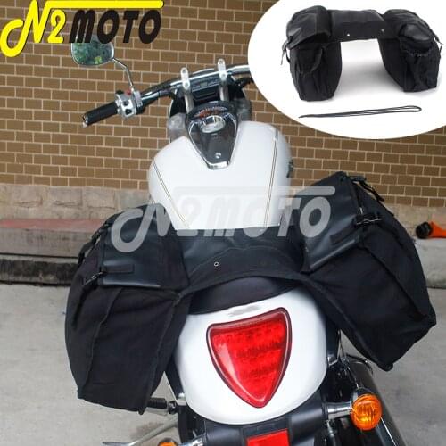 3 Colors Canvas Leather Saddle Bag Motorcycle Outdoor Side Saddlebags Two Pocket Motorbike 35-40L Large Capacity Storage Package