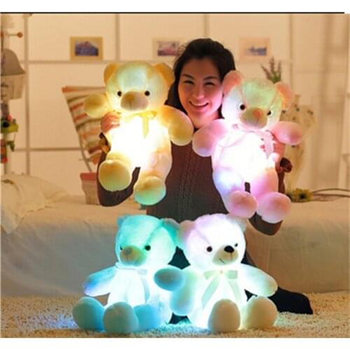 Disney 50cm Creative Light Up LED Teddy Bear Stuffed Animals Plush Toy Colorful Glowing Teddy Bear Christmas Gift for Kids