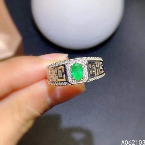 KJJEAXCMY fine jewelry 925 sterling silver inlaid natural emerald Women mens neutral and fashionable pattern gem ring support d