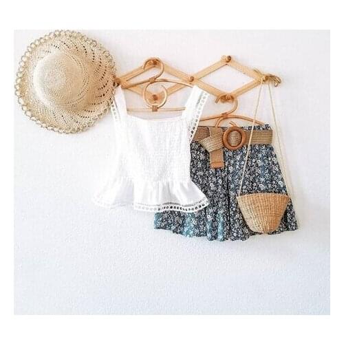 2PCS Toddler Kids Girls Floral Clothes Set Ruffled Flutter Sleeve Tops + Floral Skirt with Belt