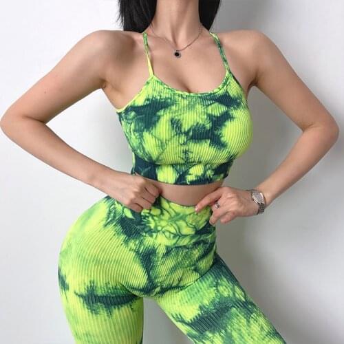 Tie dye 2 Piece Set Sportswear Workout Clothes For Women Sports Sling Bra+High Waist Leggings Sports Suit Gym Clothing Yoga Set
