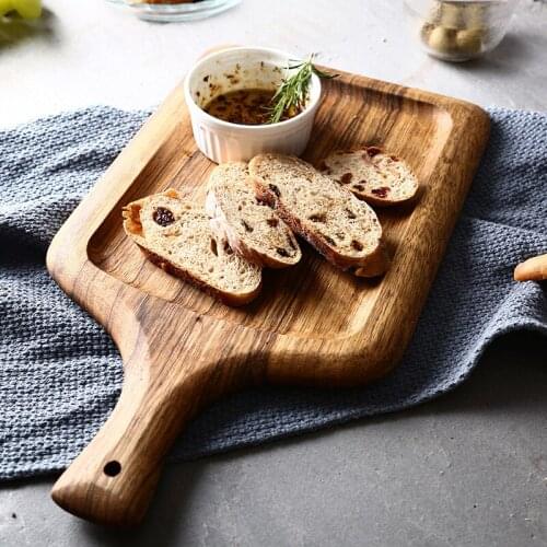 Kitchen Wood Bread Board Pizza Paddle with Handle Chopping Block for Meat Bread Vegetables and Fruit Kitchen Accessories Round