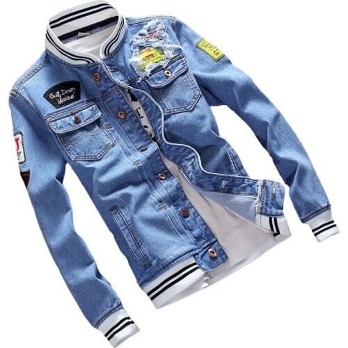 Men jacket spring autumn new trend large size denim jacket stand collar top baseball Streetwear Cotton Soft Outerwear Hip Hop