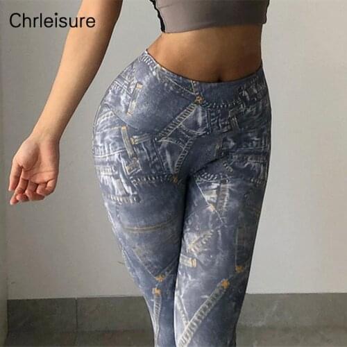 CHRLEISURE Women Printed Leggings Workout Gym High Waist Push Up Legging Vintage Slim Quick Dry Casual Activewear Female Leggins