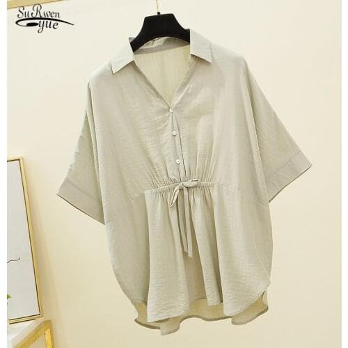 2020 Summer Plus Size Women Shirts Elegant Girls Slim Korean Style Shirts Thin Loose Short Sleeve Womens Clothing 9884