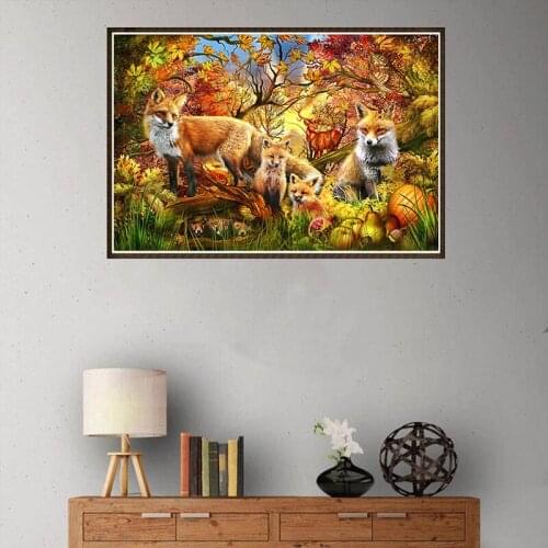 Hot 5D Diy Diamond Painting Full Square Diamond Forest Fox Hand Inlaid Diamond Embroidery Decoration Home Decoration Gift