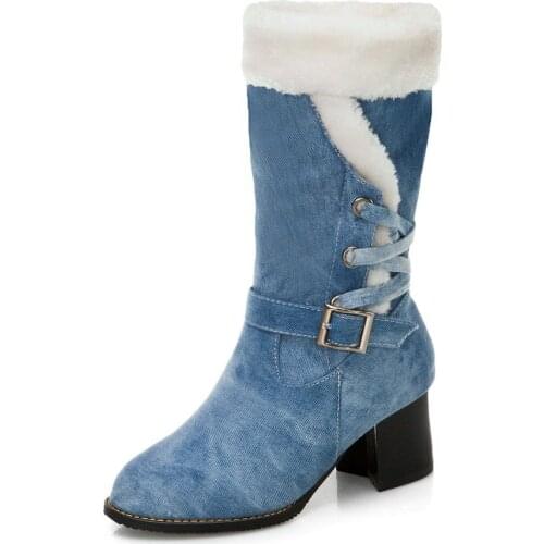 Fashion Women Snow Boots Australia Classic High Quality Denim Warm Women Winter Boots Botas Mujer Plus Size 34-48 Drop Shipping