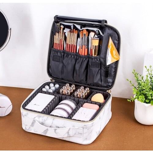 Marble Makeup Organizers and Storage PU Leather Waterproof Cosmetic Bags Travel Makeup Train Case Jewelry Travel Organizer