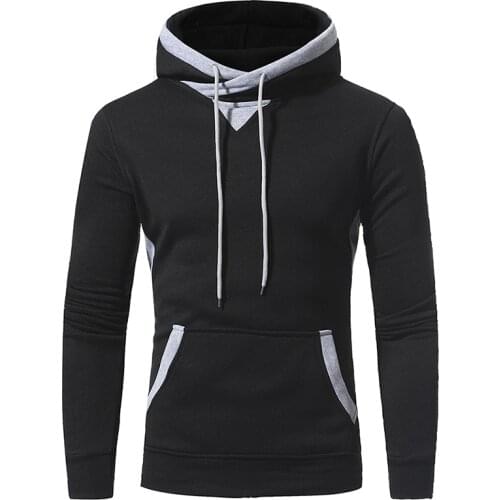 Mens Fleece Hooded Sweatshirt Long Sleeve Patchwork Pullover Hoodies with Kangaroo Pocket Casual Slim Type Tops with Drawstring