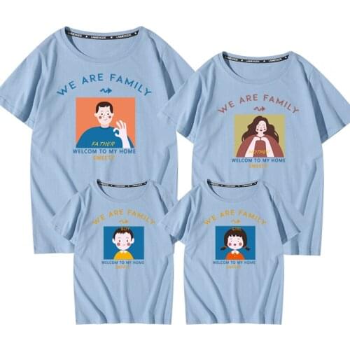 We Are Family Matching T Shirt Men 5XL Big Size Clothes Summer Good Quality Cotton Short Sleeve Top Tee Shirts Purple Female Tee