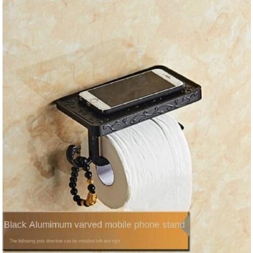 Bathroom Hardware Set Aluminum Antique Roll Holder with Shelf Toilet Paper Box Wall Mount White Paper Mobile Phone Holder Space